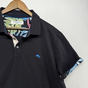 Tommy Bahama Shirt Men's XL Black Knit Islandzone Flip Cuffs Supima Pima Marlin